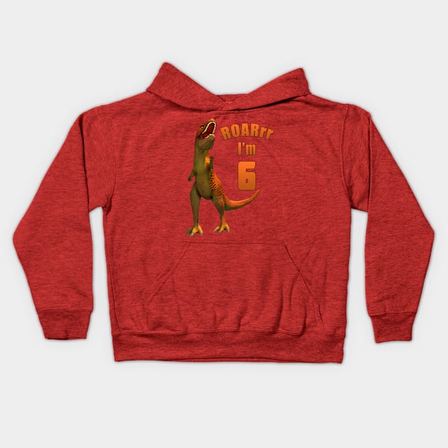 Kids Dino 6th Birthday T-Rex Kids Hoodie by macdonaldcreativestudios